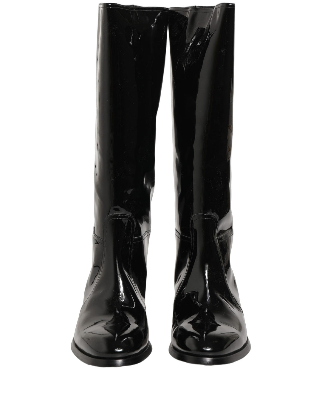 Dolce &amp; Gabbana Black Leather Knee High Heels Boots Shoes