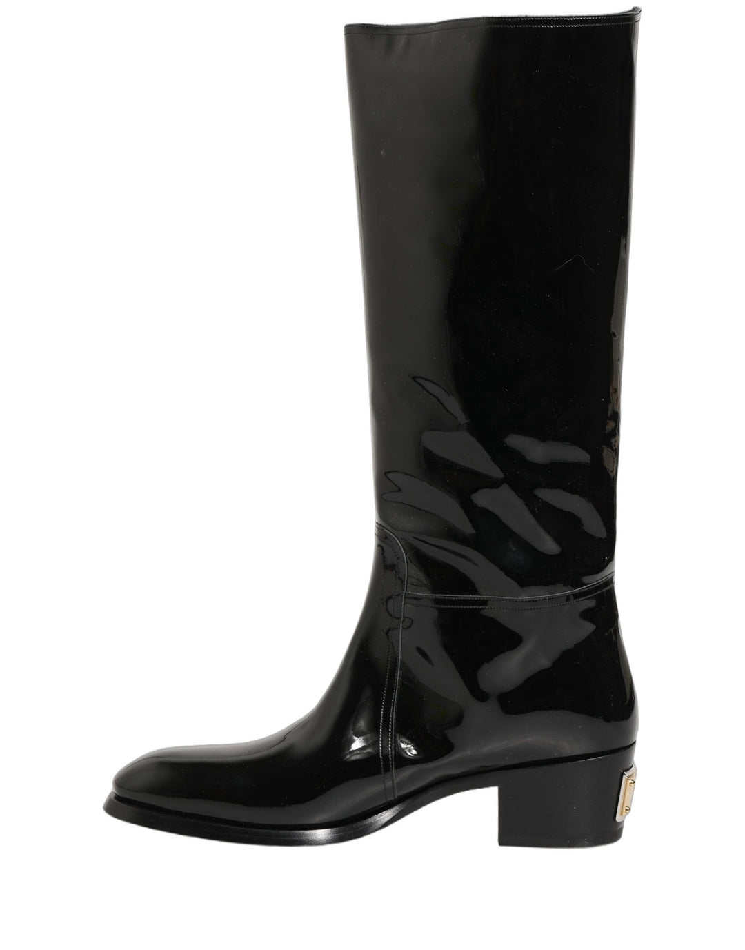 Dolce &amp; Gabbana Black Leather Knee High Heels Boots Shoes