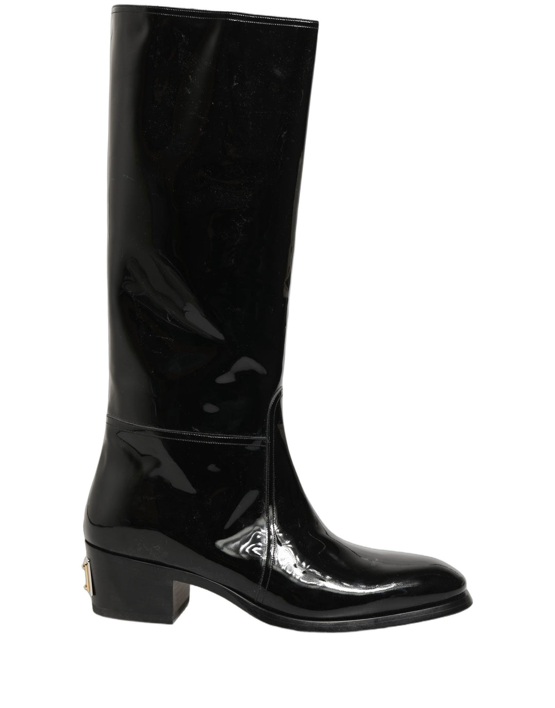 Dolce &amp; Gabbana Black Leather Knee High Heels Boots Shoes