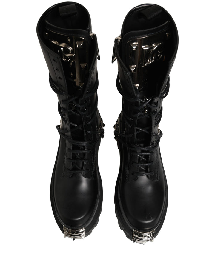 Dolce &amp; Gabbana Black Stud Platform Combat High Boots Shoes