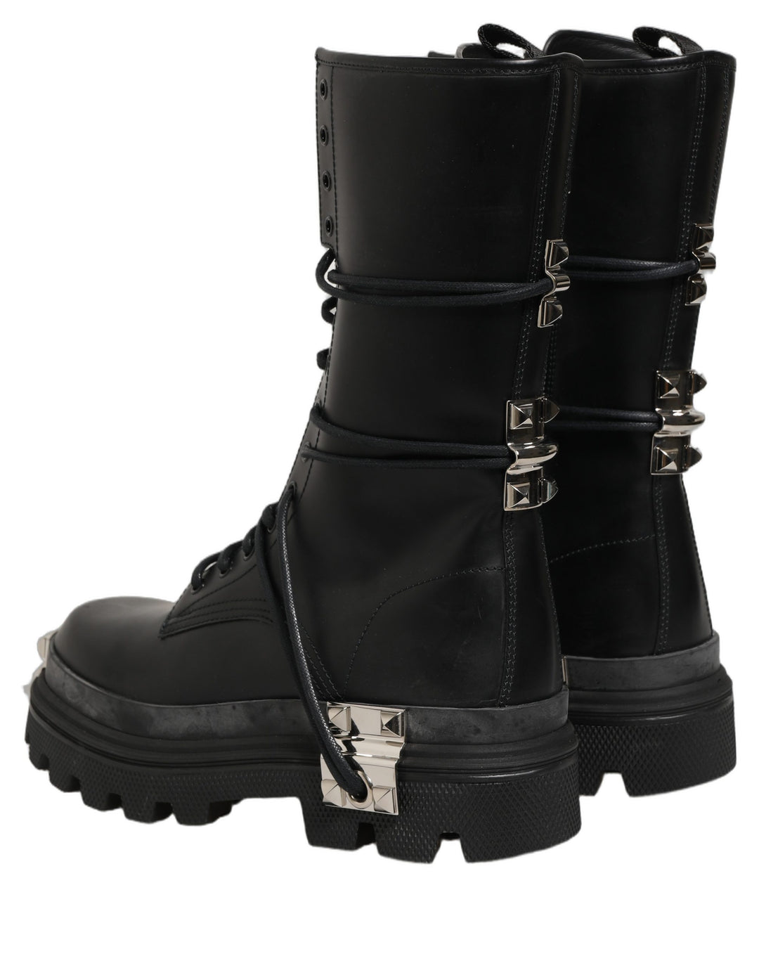 Dolce &amp; Gabbana Black Stud Platform Combat High Boots Shoes
