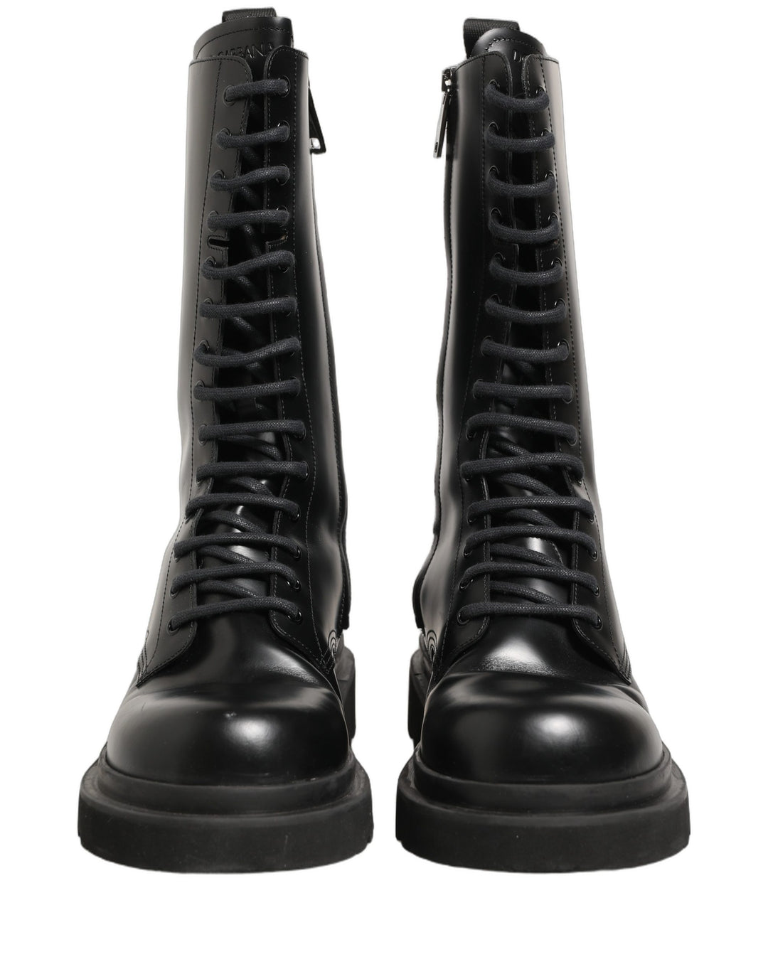 Dolce &amp; Gabbana Black Leather Lace Up Men Combat Boots Shoes