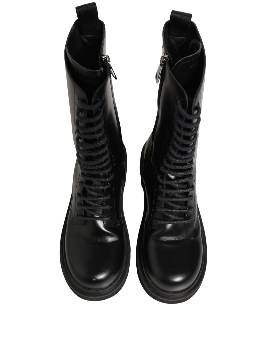 Dolce &amp; Gabbana Black Leather Lace Up Men Combat Boots Shoes