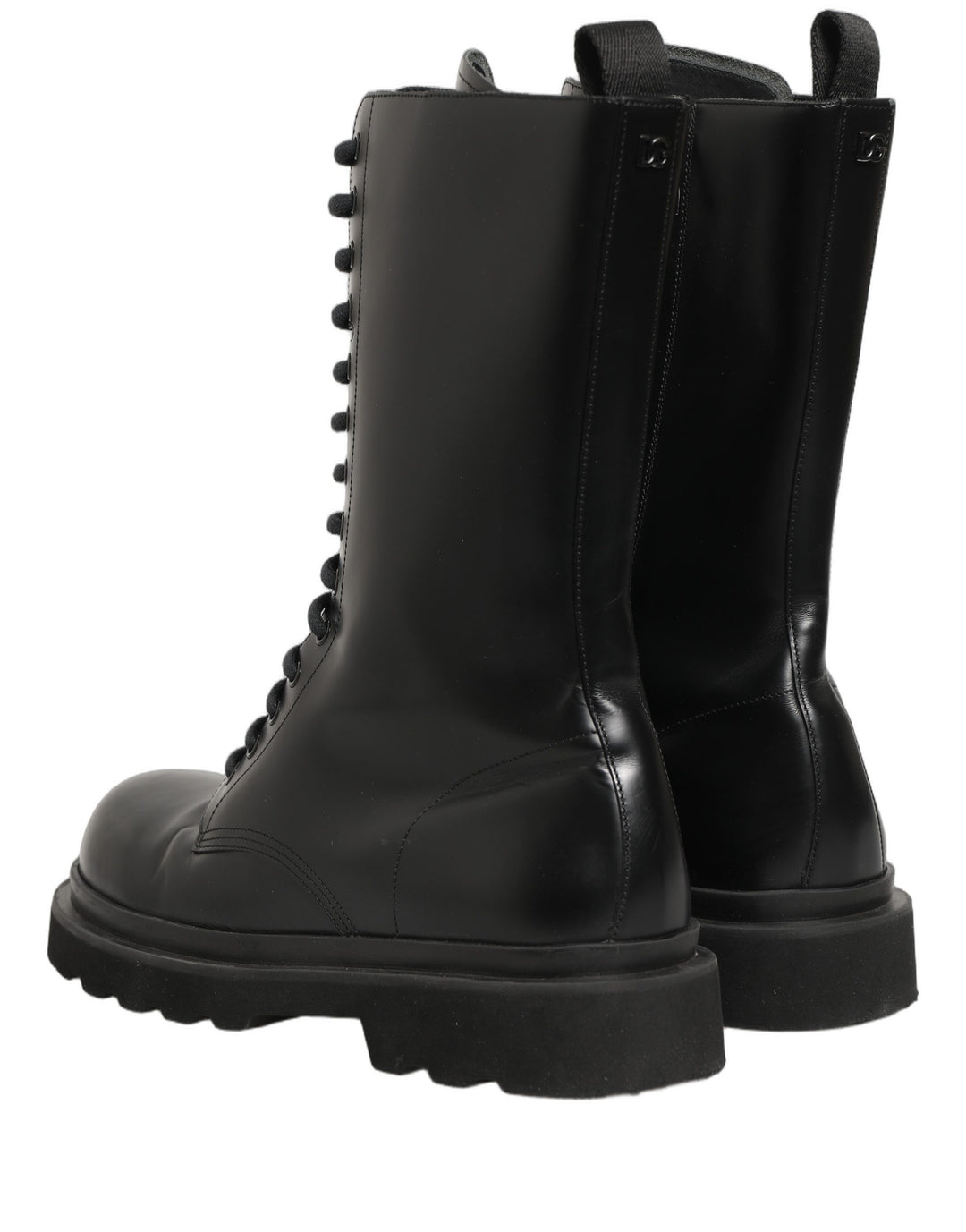 Dolce &amp; Gabbana Black Leather Lace Up Men Combat Boots Shoes