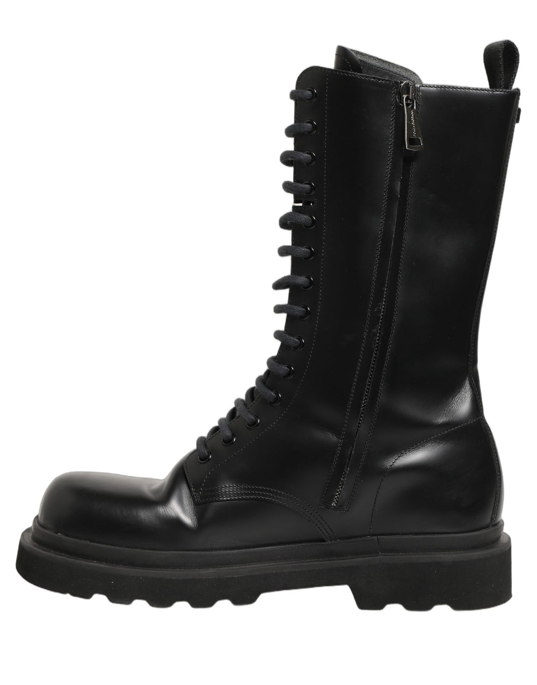Dolce &amp; Gabbana Black Leather Lace Up Men Combat Boots Shoes