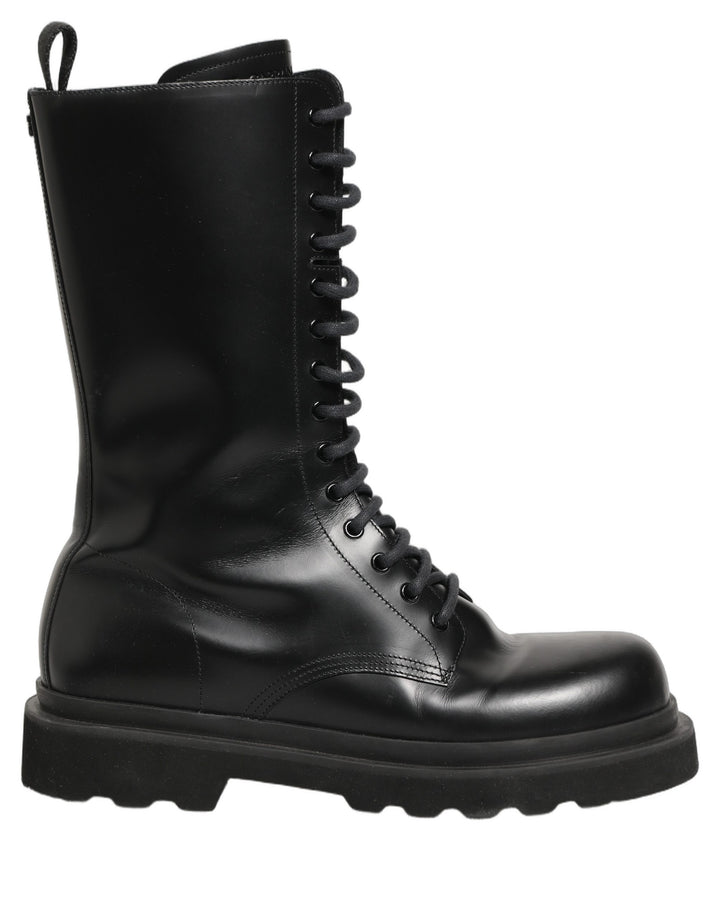 Dolce &amp; Gabbana Black Leather Lace Up Men Combat Boots Shoes