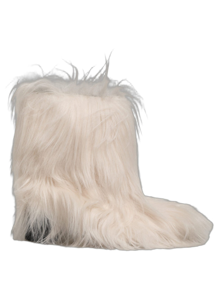 Dolce &amp; Gabbana White Faux Fur Mid Calf Men Boots Shoes