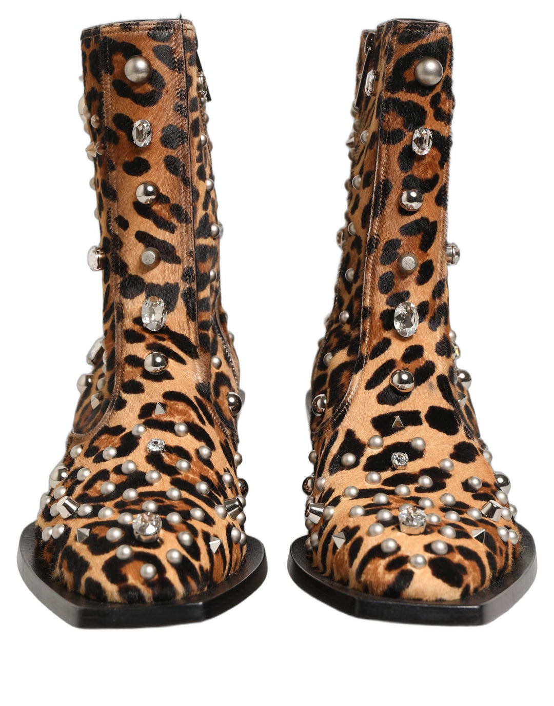Dolce &amp; Gabbana Brown Leopard Embellished Mid Calf Men Boots Shoes