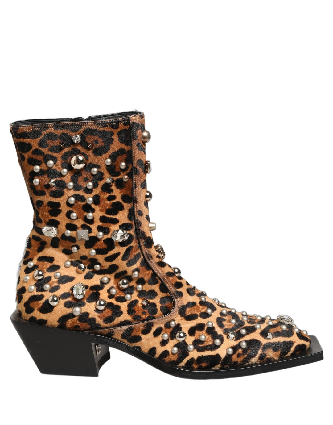 Dolce &amp; Gabbana Brown Leopard Embellished Mid Calf Men Boots Shoes