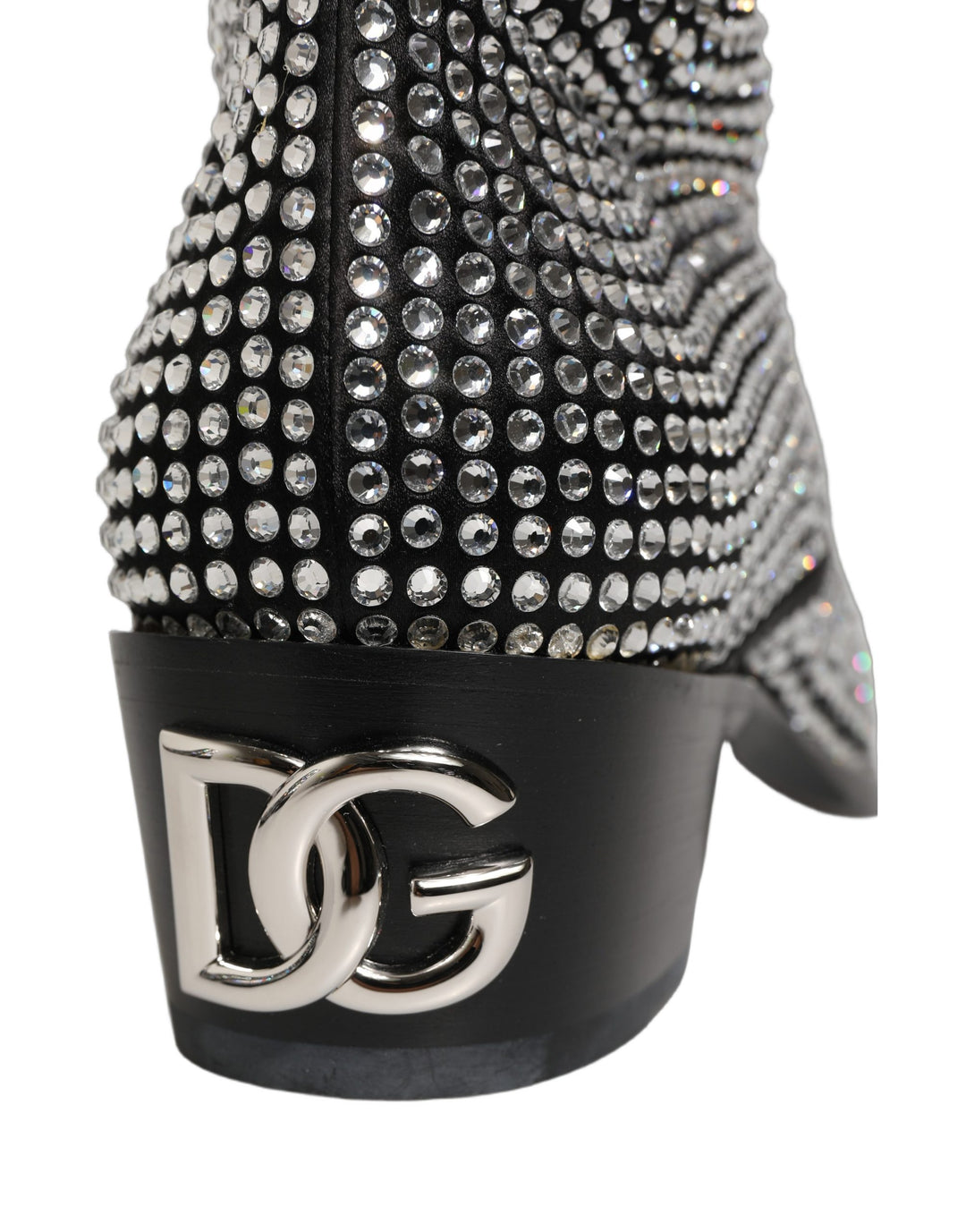Dolce &amp; Gabbana Black Crystal Embellished Ankle Boots Shoes