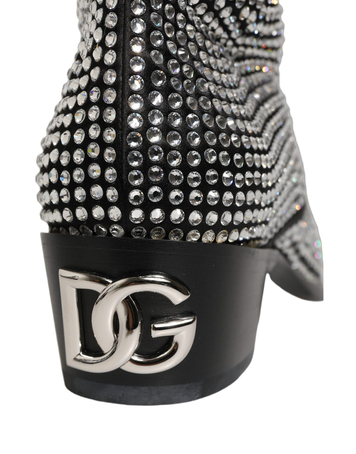 Dolce &amp; Gabbana Black Crystal Embellished Ankle Boots Shoes