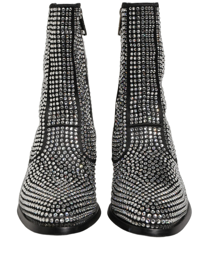 Dolce &amp; Gabbana Black Crystal Embellished Ankle Boots Shoes