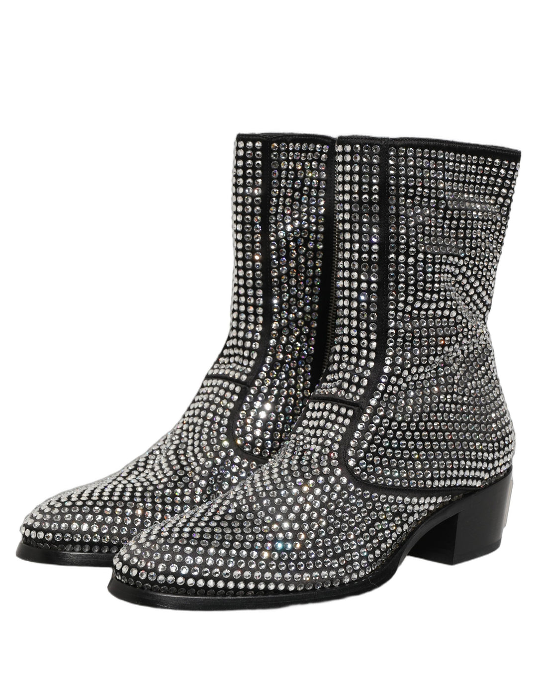 Dolce &amp; Gabbana Black Crystal Embellished Ankle Boots Shoes