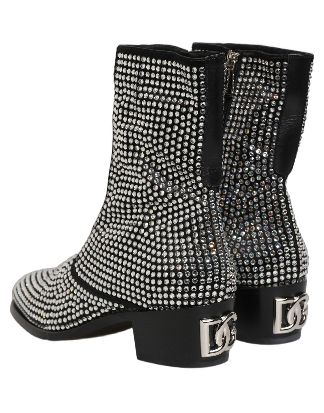 Dolce &amp; Gabbana Black Crystal Embellished Ankle Boots Shoes