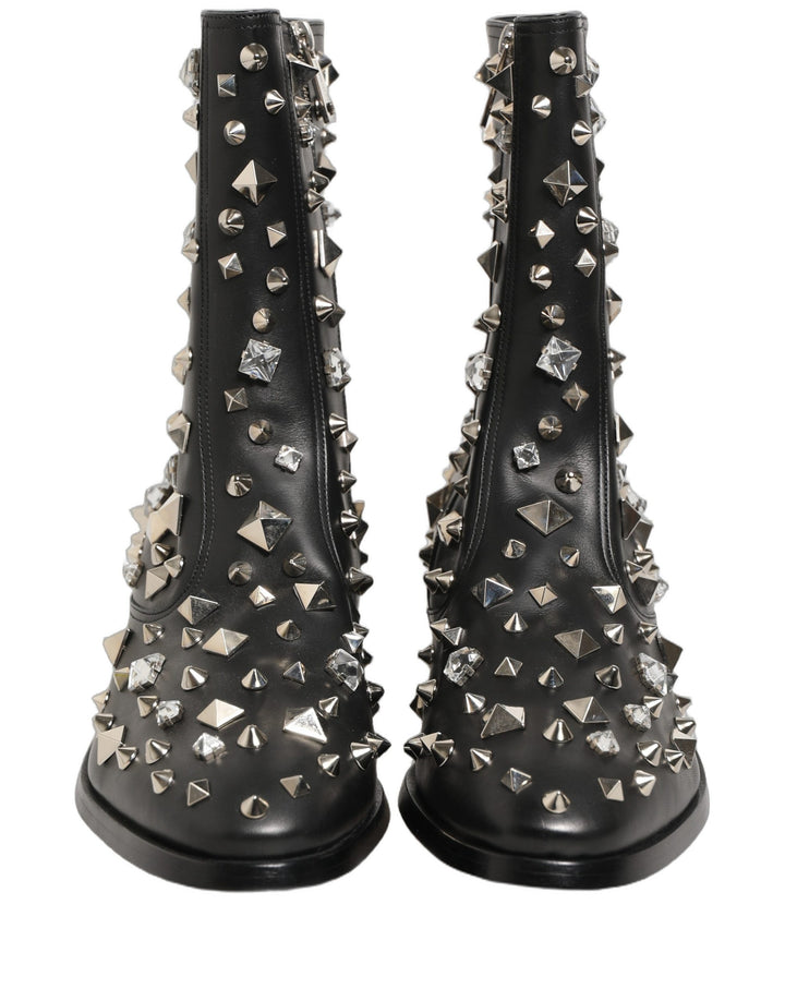 Dolce &amp; Gabbana Black Crystal Embellished Short Boots Shoes