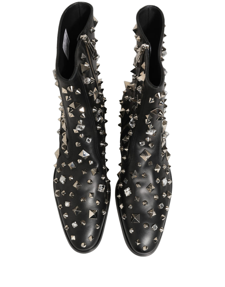 Dolce &amp; Gabbana Black Crystal Embellished Short Boots Shoes
