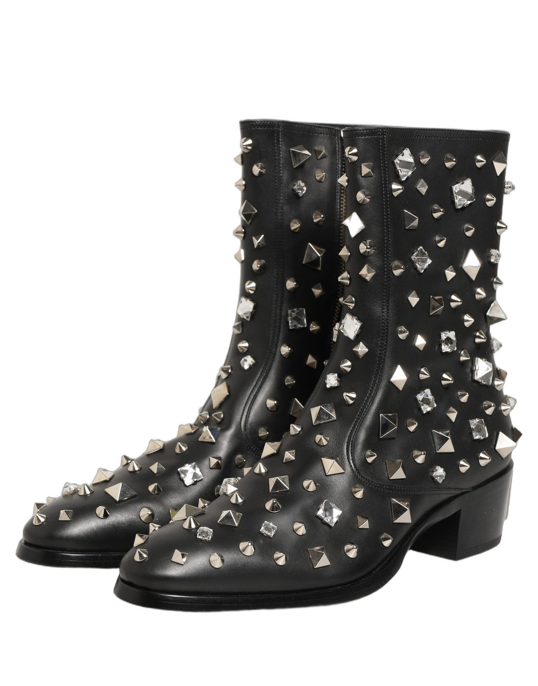 Dolce &amp; Gabbana Black Crystal Embellished Short Boots Shoes