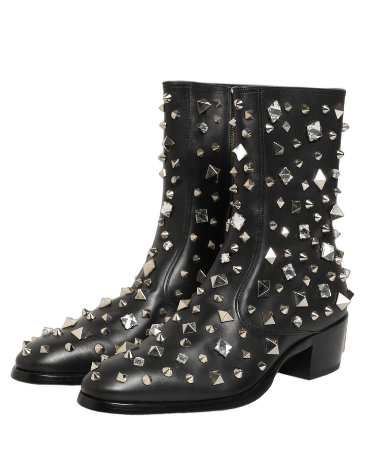Dolce &amp; Gabbana Black Crystal Embellished Short Boots Shoes