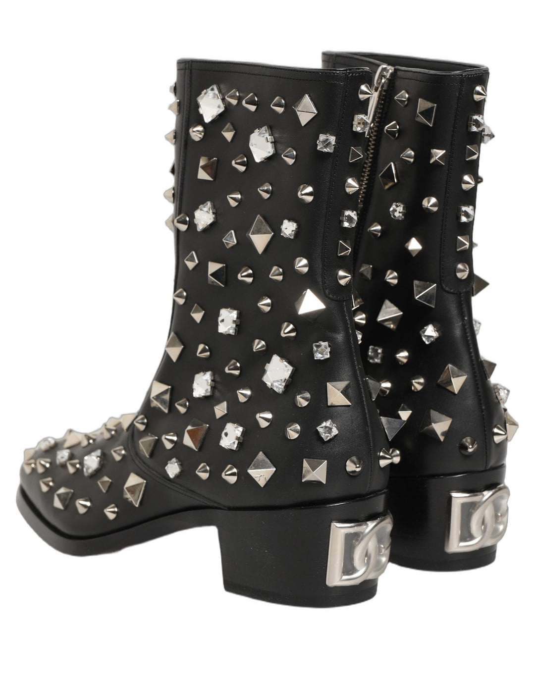 Dolce &amp; Gabbana Black Crystal Embellished Short Boots Shoes
