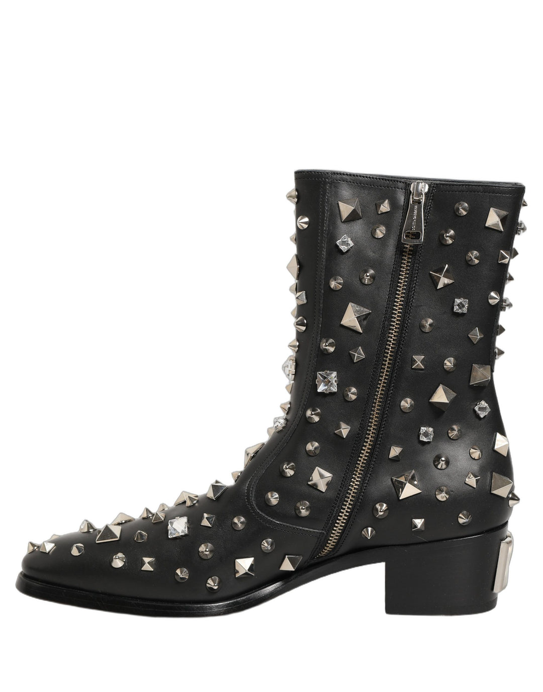 Dolce &amp; Gabbana Black Crystal Embellished Short Boots Shoes