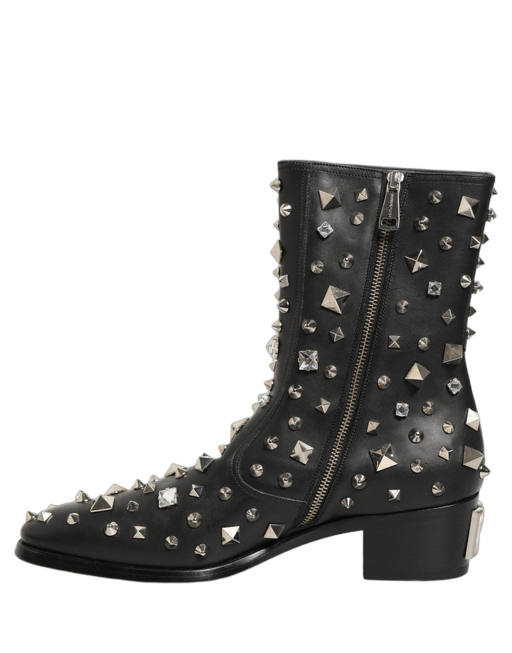 Dolce &amp; Gabbana Black Crystal Embellished Short Boots Shoes
