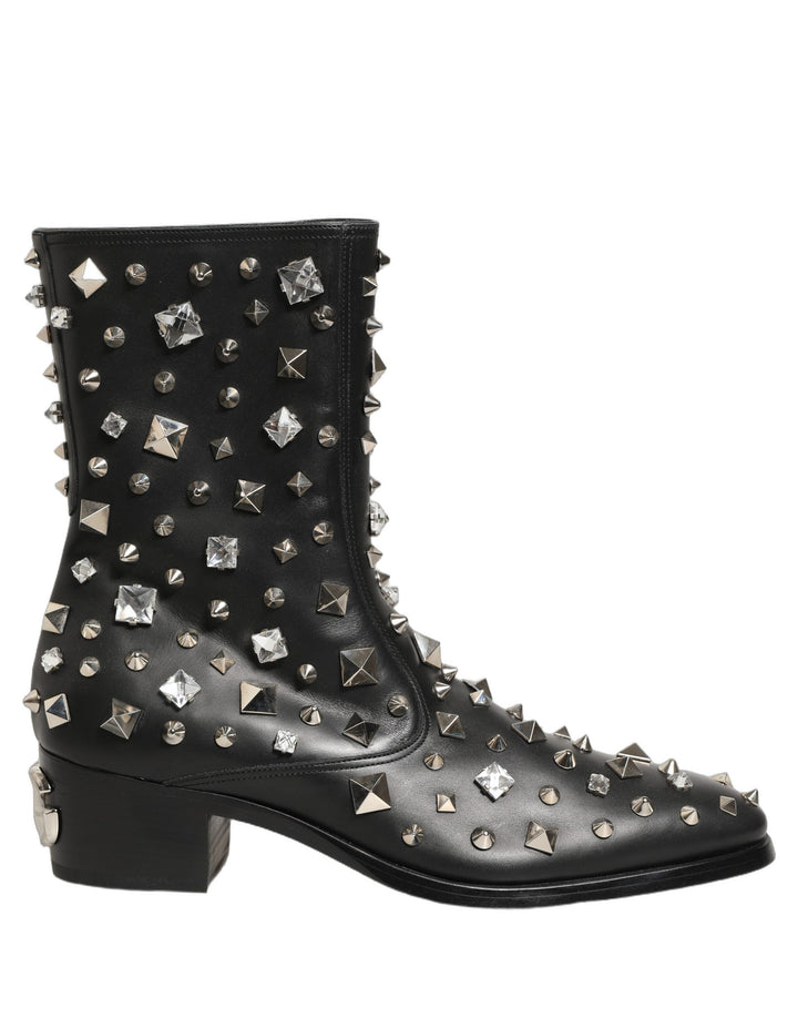 Dolce &amp; Gabbana Black Crystal Embellished Short Boots Shoes