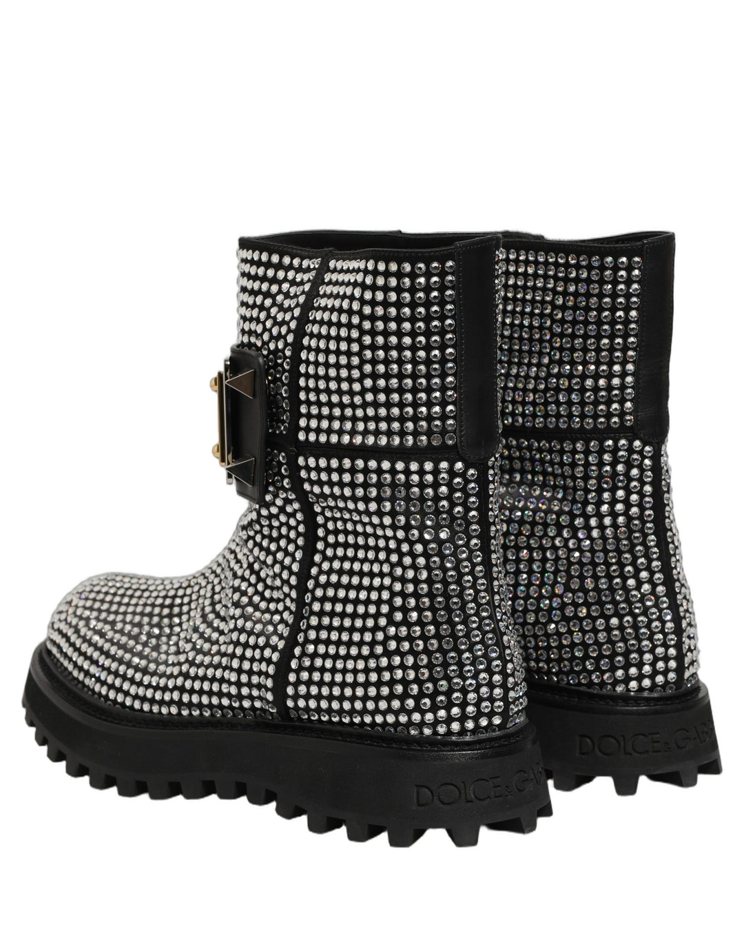 Dolce &amp; Gabbana Black Crystal Embellished Short Boots Shoes