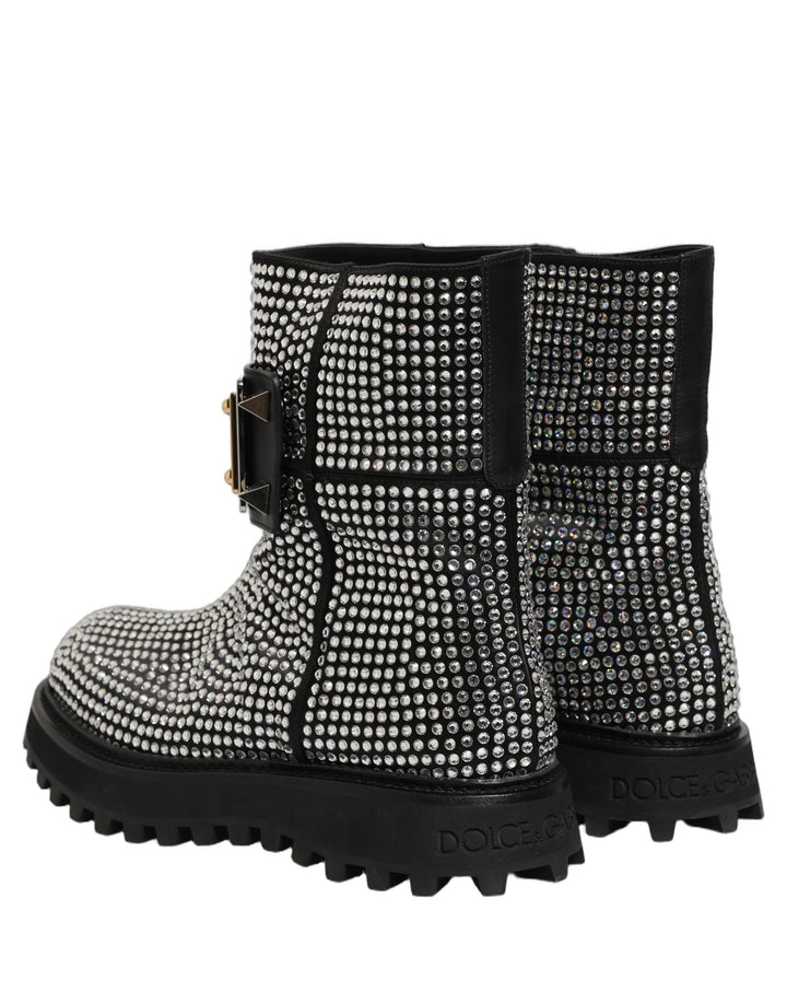 Dolce &amp; Gabbana Black Crystal Embellished Short Boots Shoes