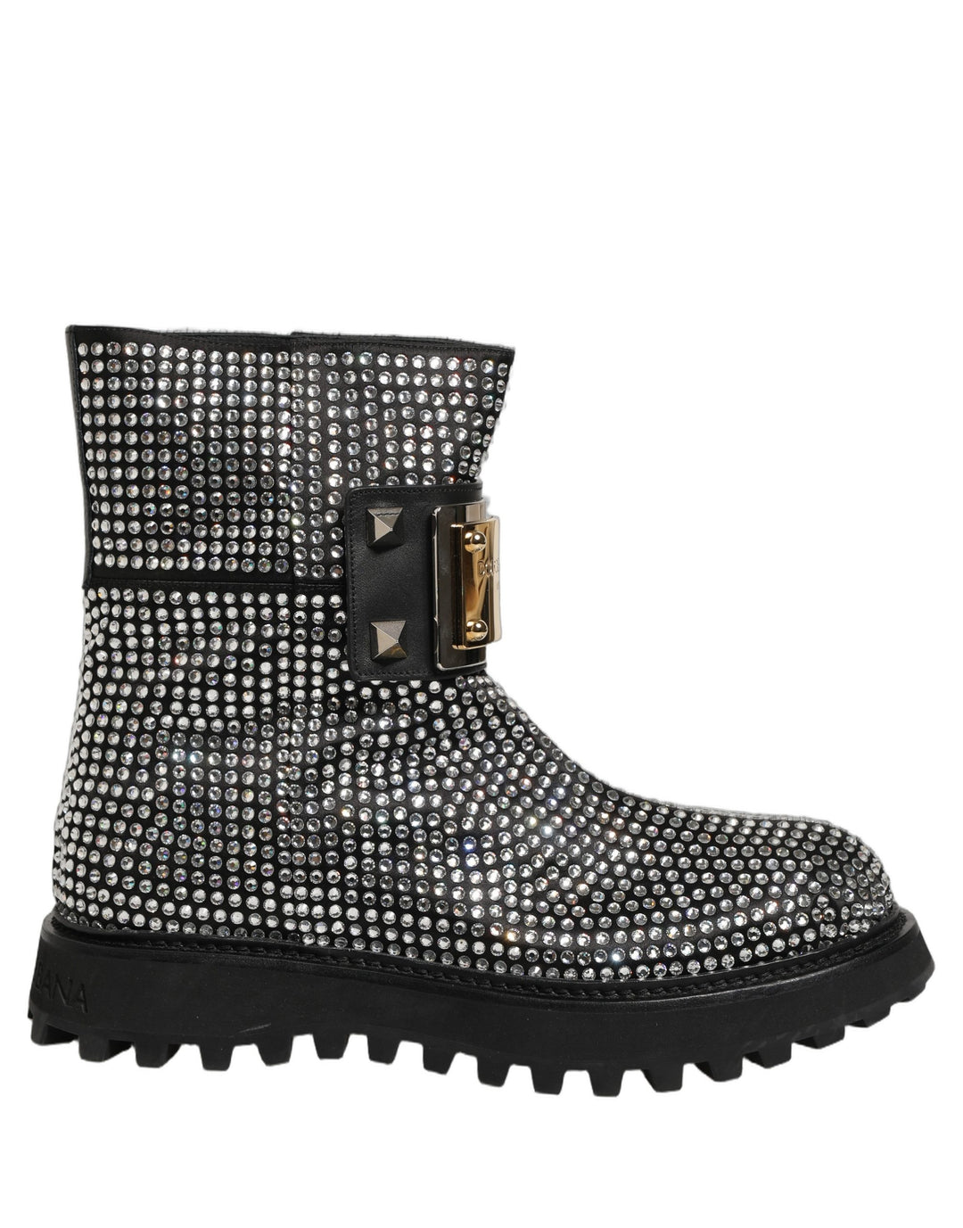 Dolce &amp; Gabbana Black Crystal Embellished Short Boots Shoes