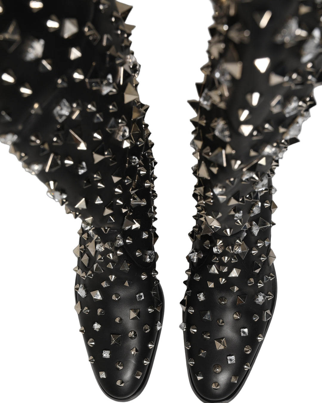 Dolce &amp; Gabbana Black Crystal Embellished High Boots Shoes