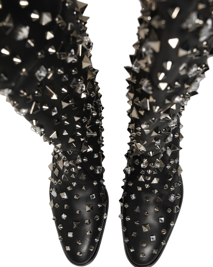 Dolce &amp; Gabbana Black Crystal Embellished High Boots Shoes