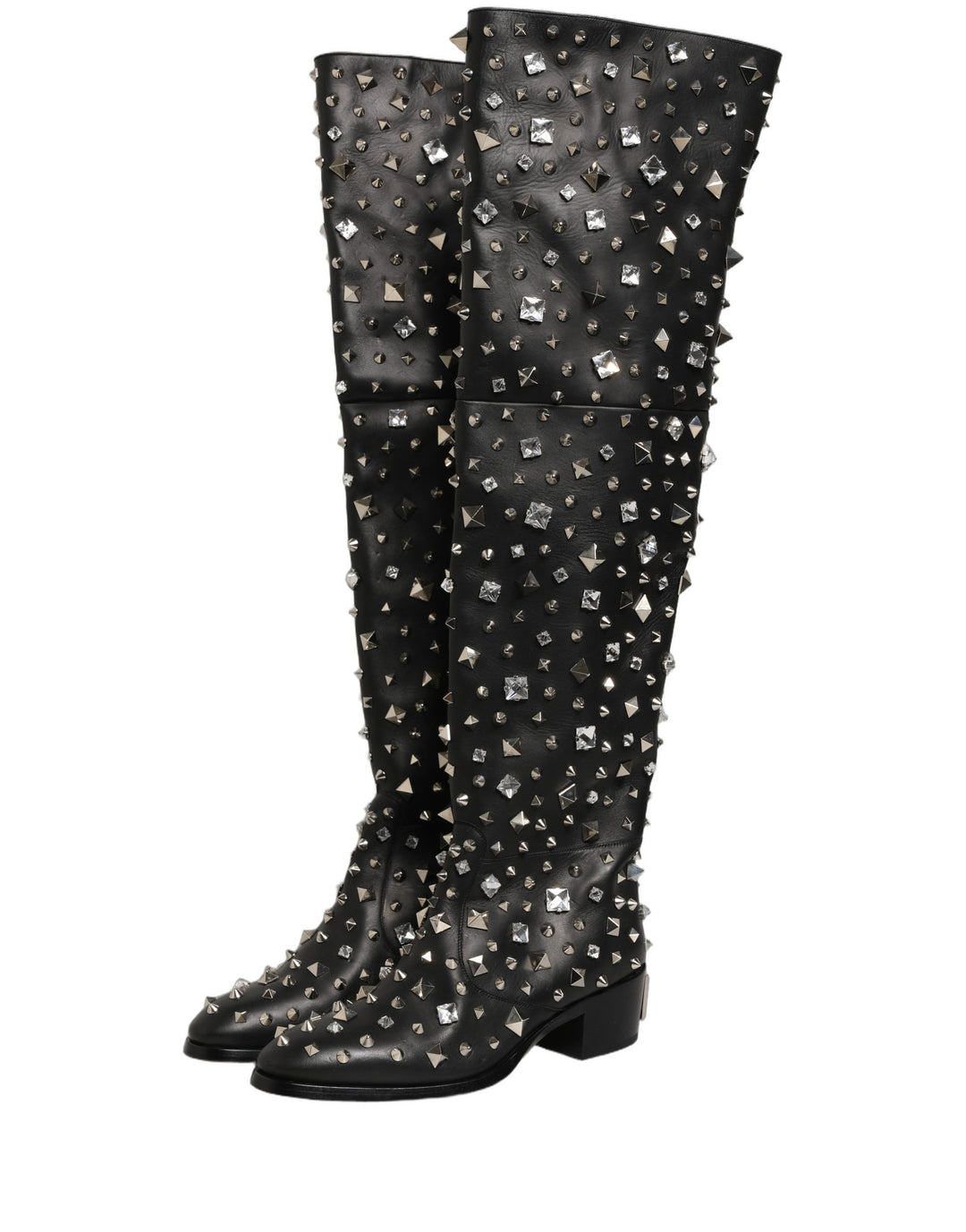 Dolce &amp; Gabbana Black Crystal Embellished High Boots Shoes