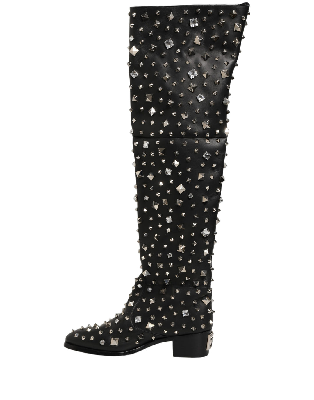Dolce &amp; Gabbana Black Crystal Embellished High Boots Shoes