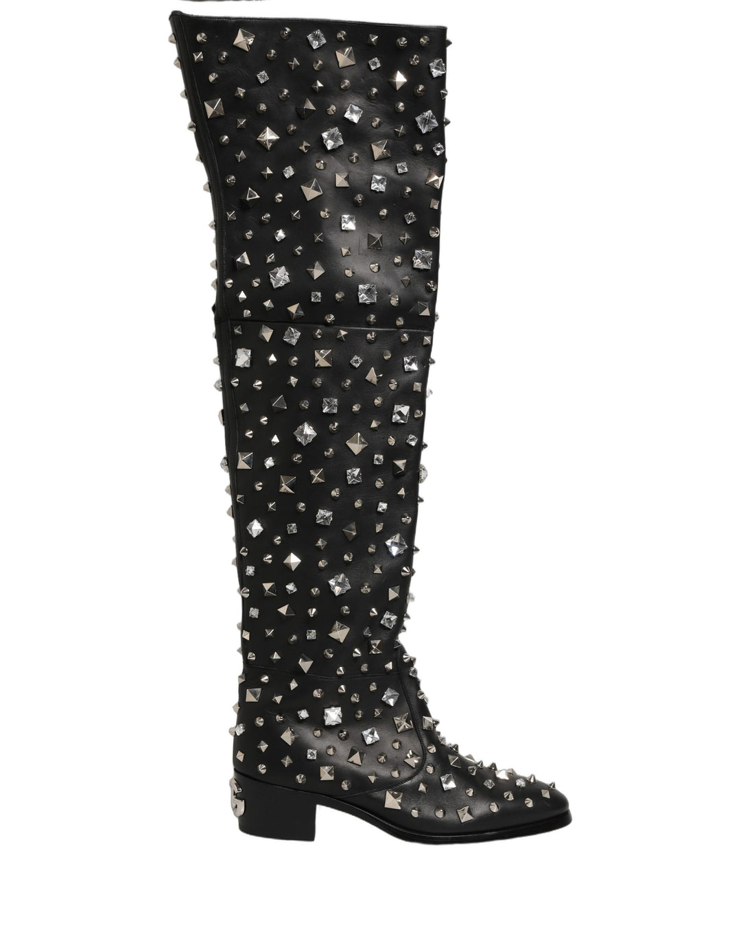 Dolce &amp; Gabbana Black Crystal Embellished High Boots Shoes