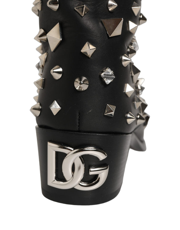 Dolce &amp; Gabbana Black Crystal Embellished High Boots Shoes