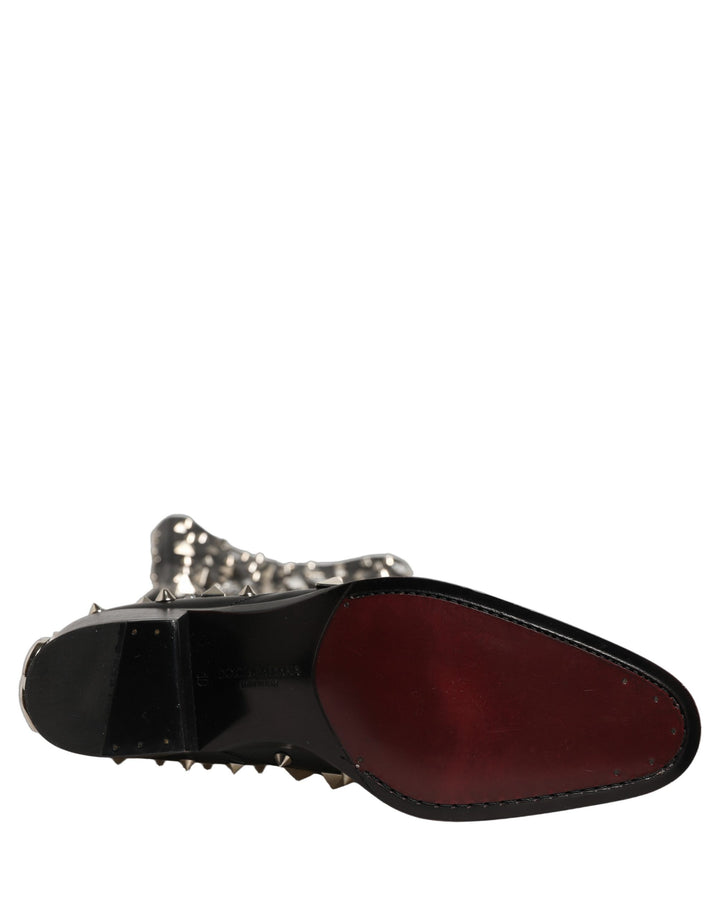 Dolce &amp; Gabbana Black Crystal Embellished High Boots Shoes