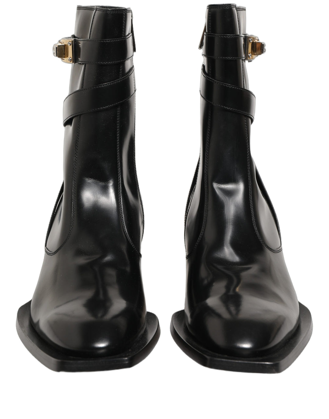 Dolce &amp; Gabbana Black Leather DG Plaque Mid Calf Boots Shoes