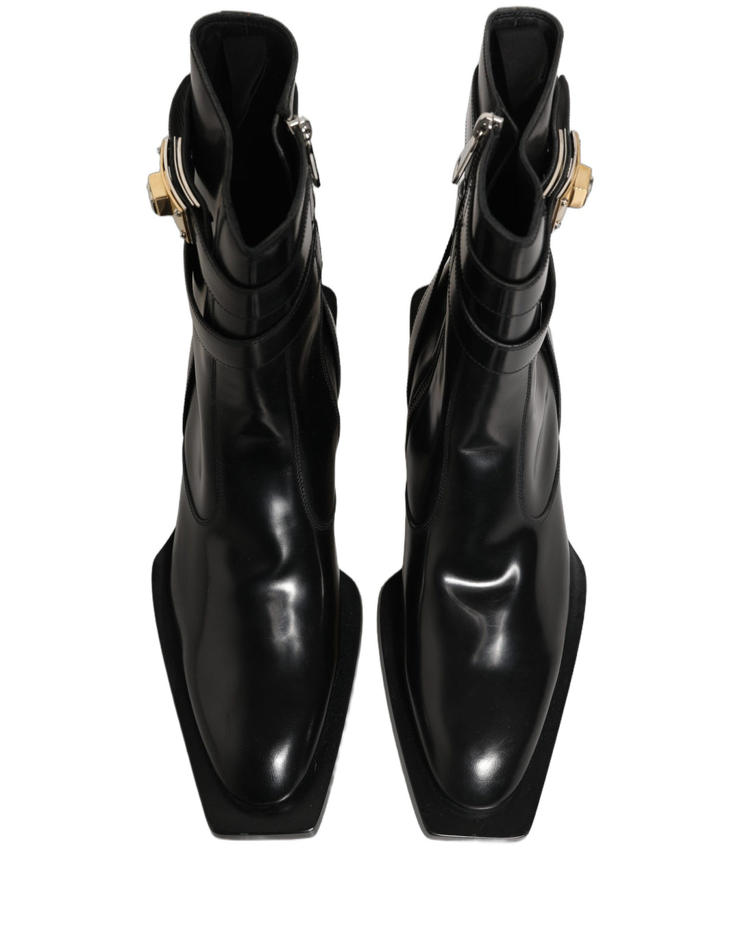 Dolce &amp; Gabbana Black Leather DG Plaque Mid Calf Boots Shoes