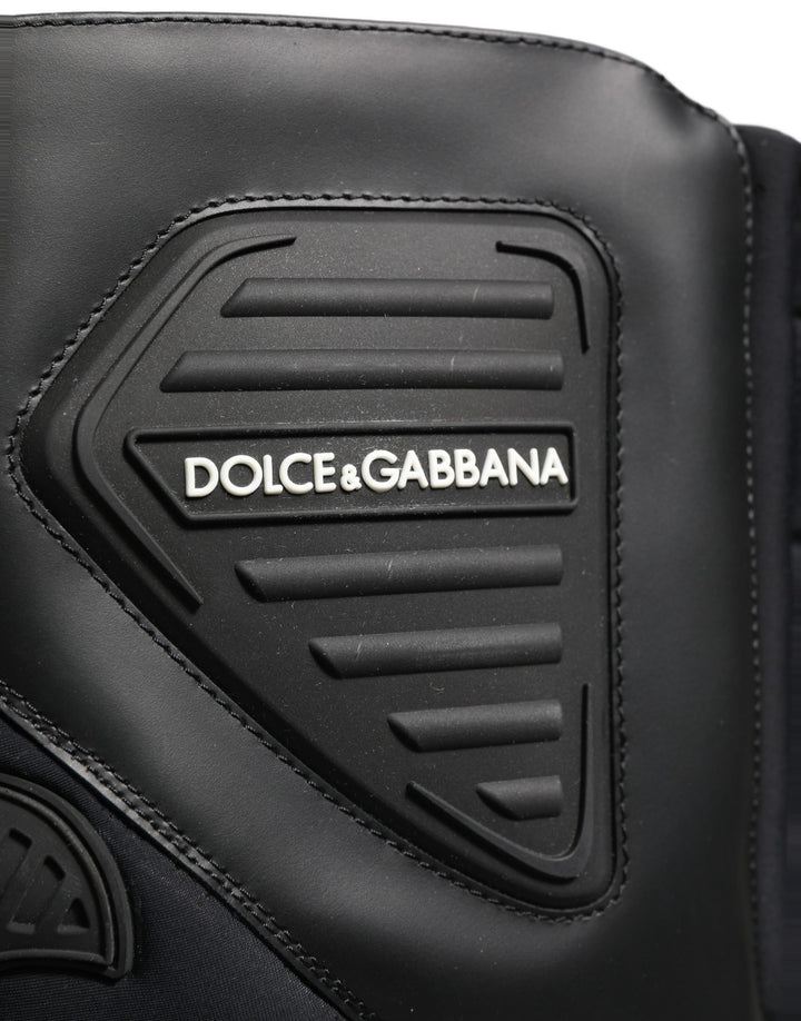 Dolce &amp; Gabbana Black Leather Biker Mid Calf Men Boots Shoes