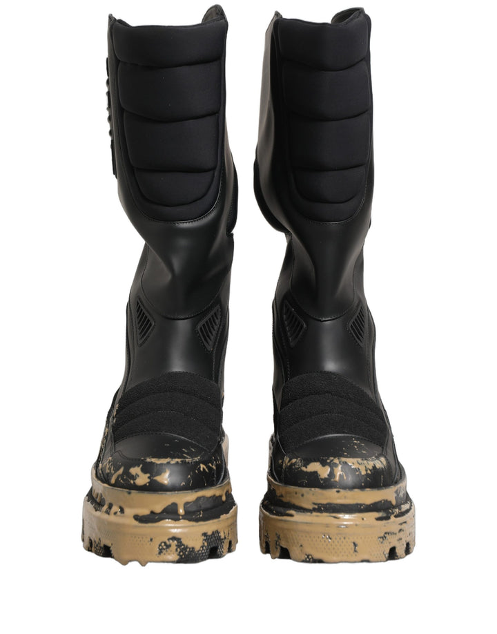 Dolce &amp; Gabbana Black Leather Biker Mid Calf Men Boots Shoes