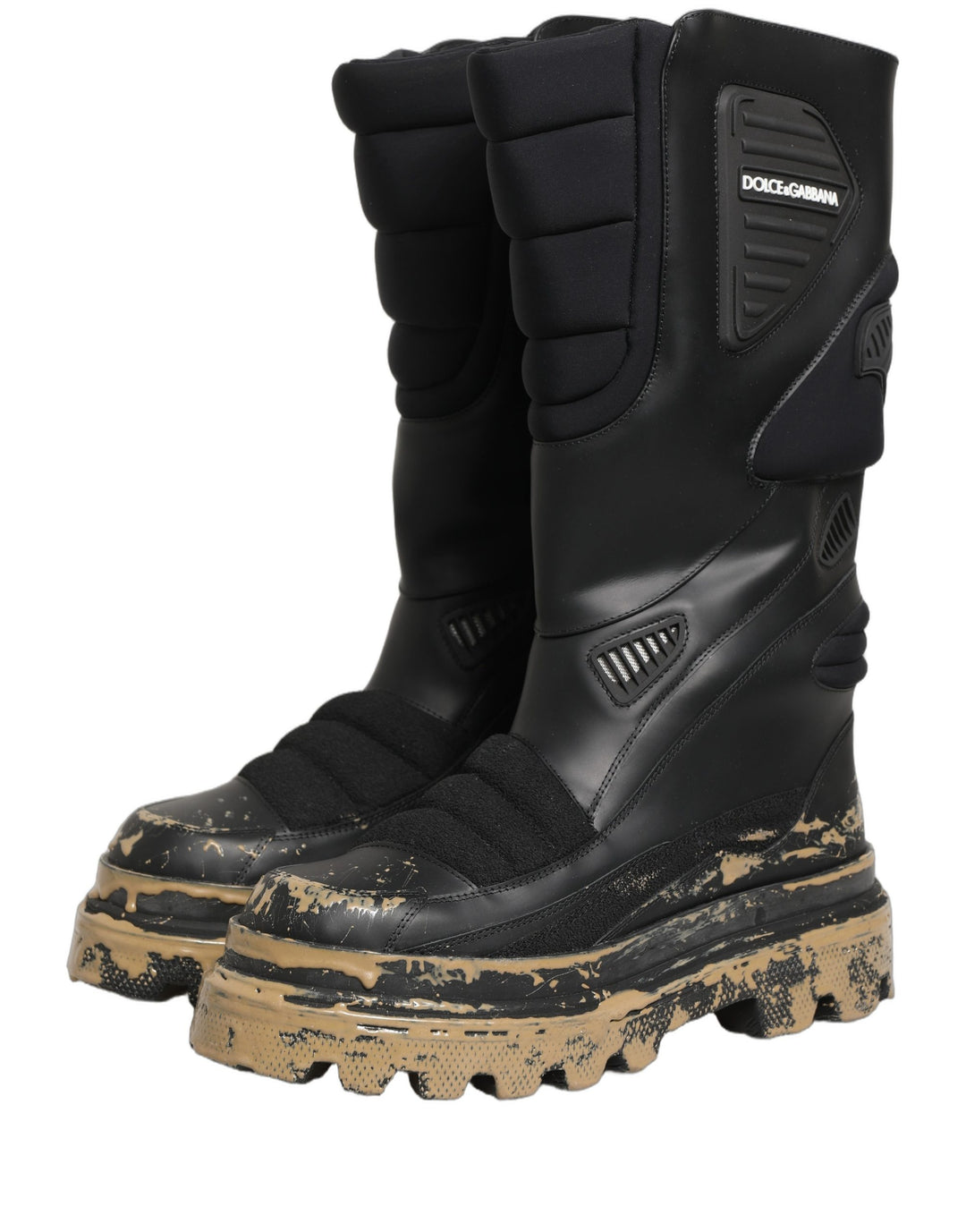 Dolce &amp; Gabbana Black Leather Biker Mid Calf Men Boots Shoes