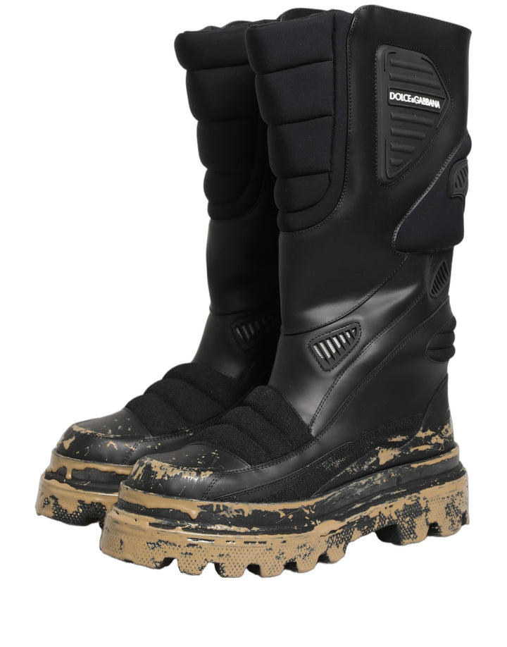 Dolce &amp; Gabbana Black Leather Biker Mid Calf Men Boots Shoes