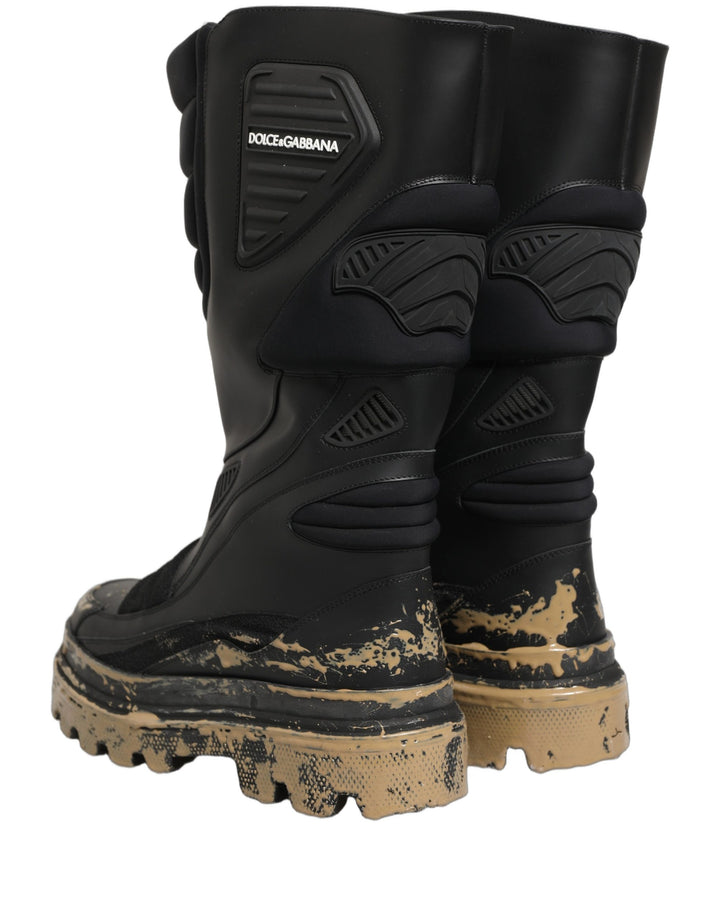 Dolce &amp; Gabbana Black Leather Biker Mid Calf Men Boots Shoes