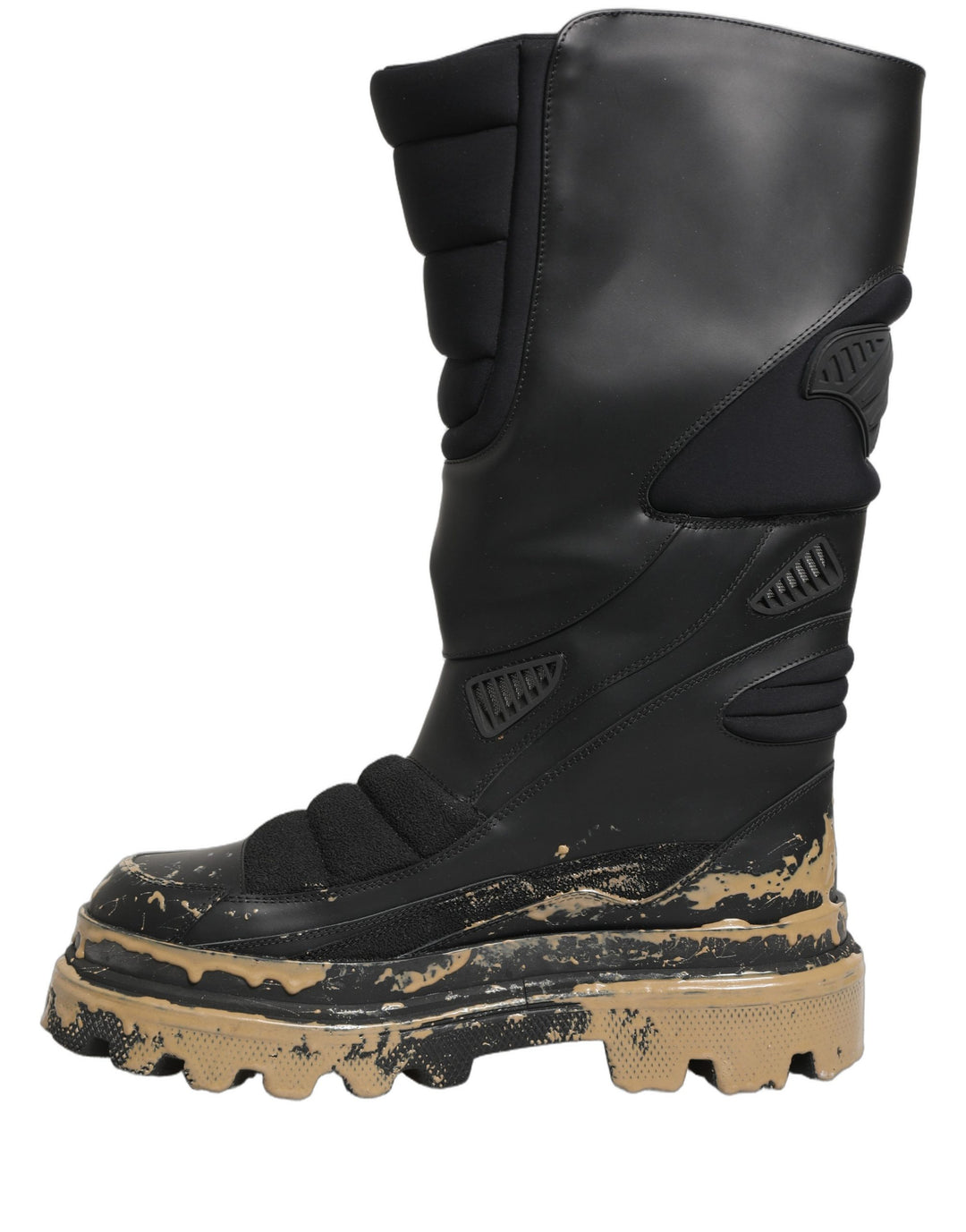 Dolce &amp; Gabbana Black Leather Biker Mid Calf Men Boots Shoes