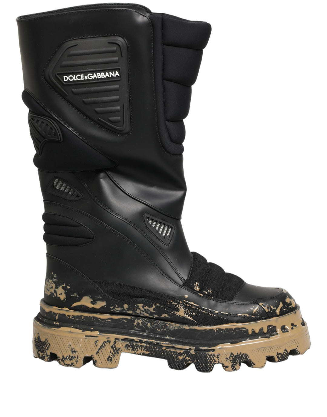 Dolce &amp; Gabbana Black Leather Biker Mid Calf Men Boots Shoes