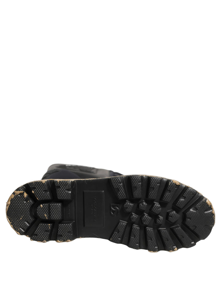 Dolce &amp; Gabbana Black Leather Biker Mid Calf Men Boots Shoes
