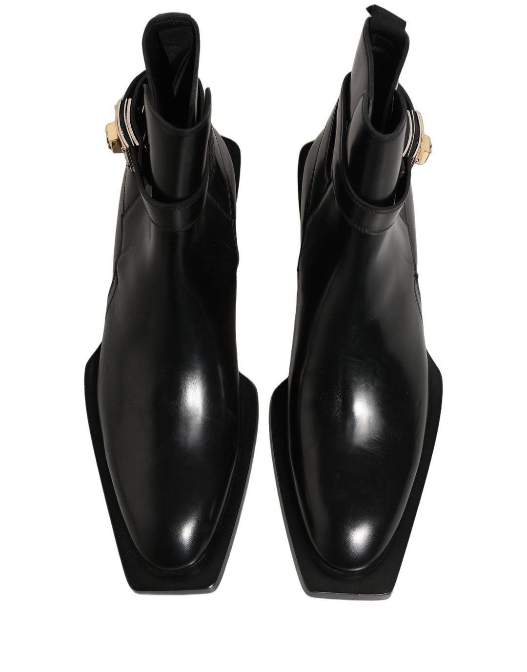 Dolce &amp; Gabbana Black Leather DG Plaque Ankle Boots Shoes