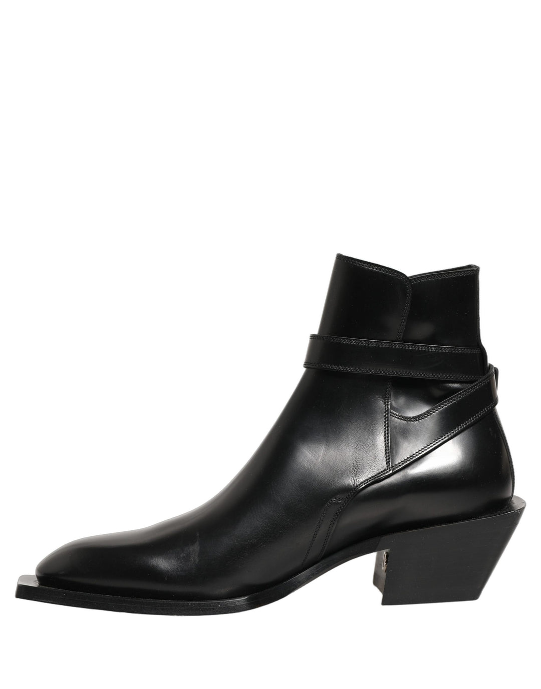Dolce &amp; Gabbana Black Leather DG Plaque Ankle Boots Shoes