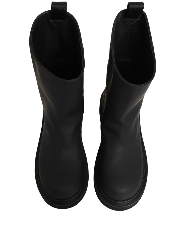 Dolce &amp; Gabbana Black Leather Mid Calf Chunky Men Boots Shoes