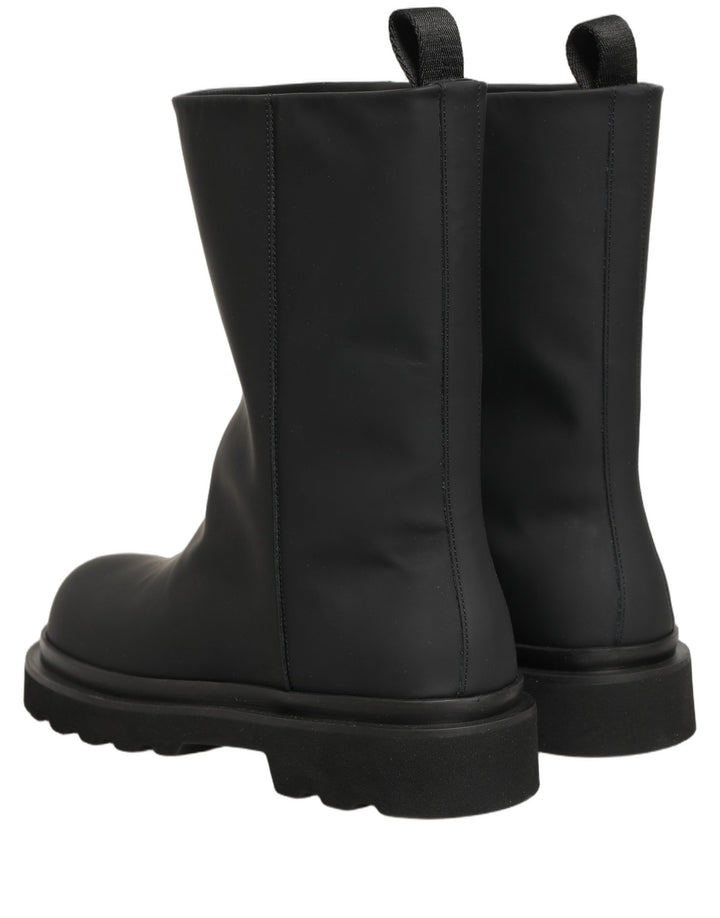 Dolce &amp; Gabbana Black Leather Mid Calf Chunky Men Boots Shoes